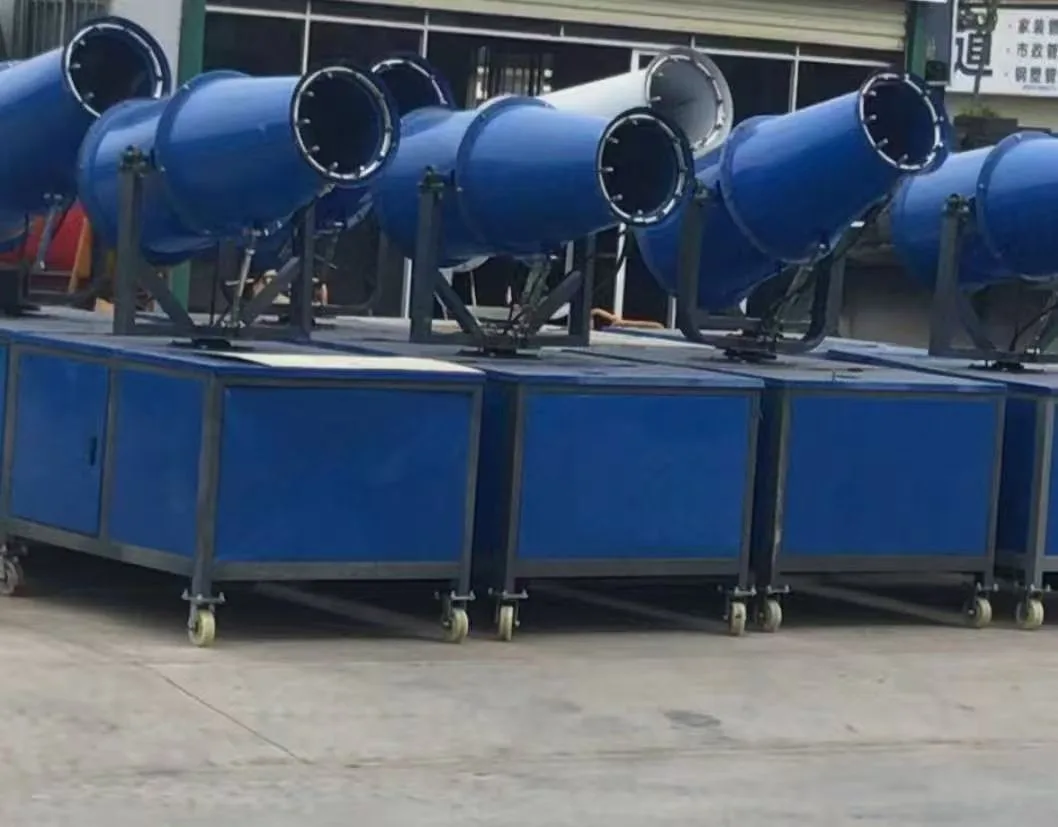Blue industrial equipment with circular housings on steel frames