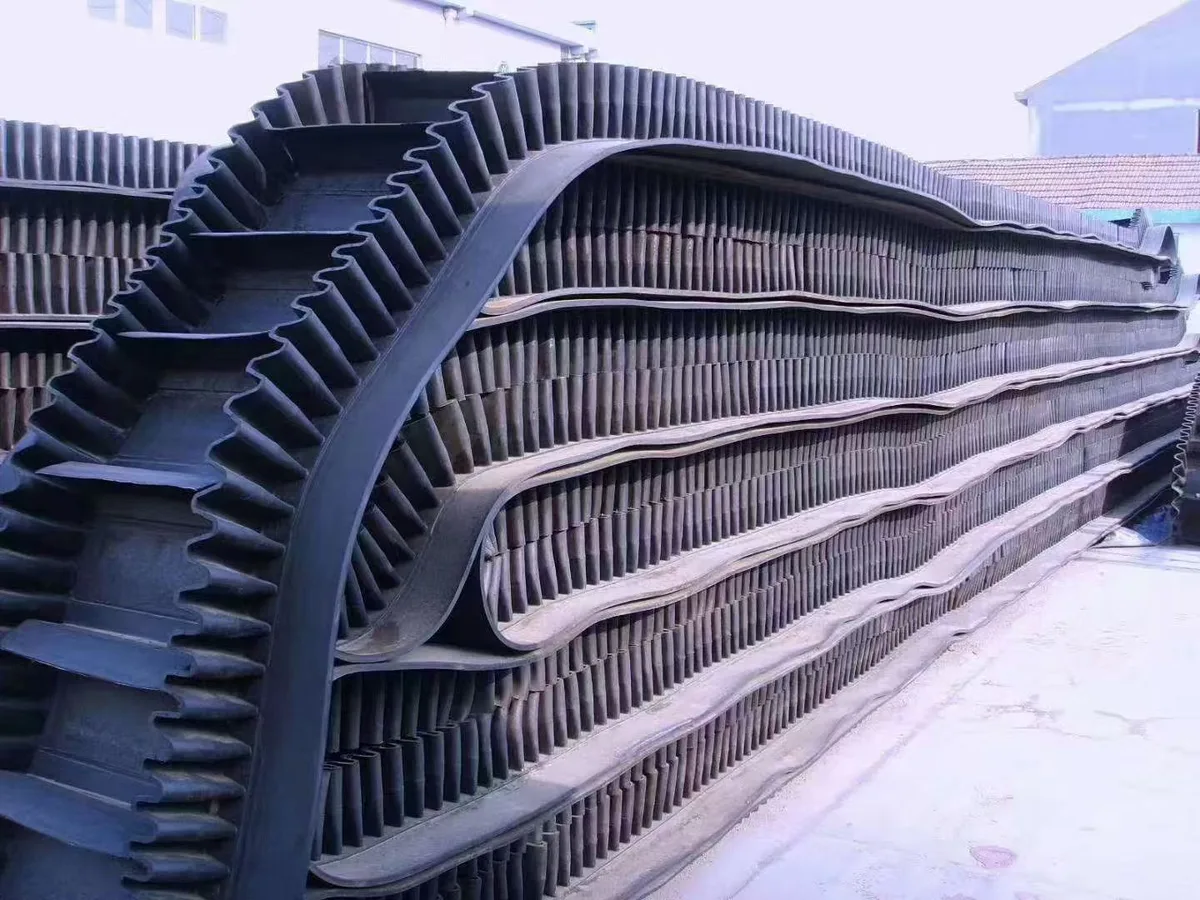 Stacked corrugated sidewall conveyor belts